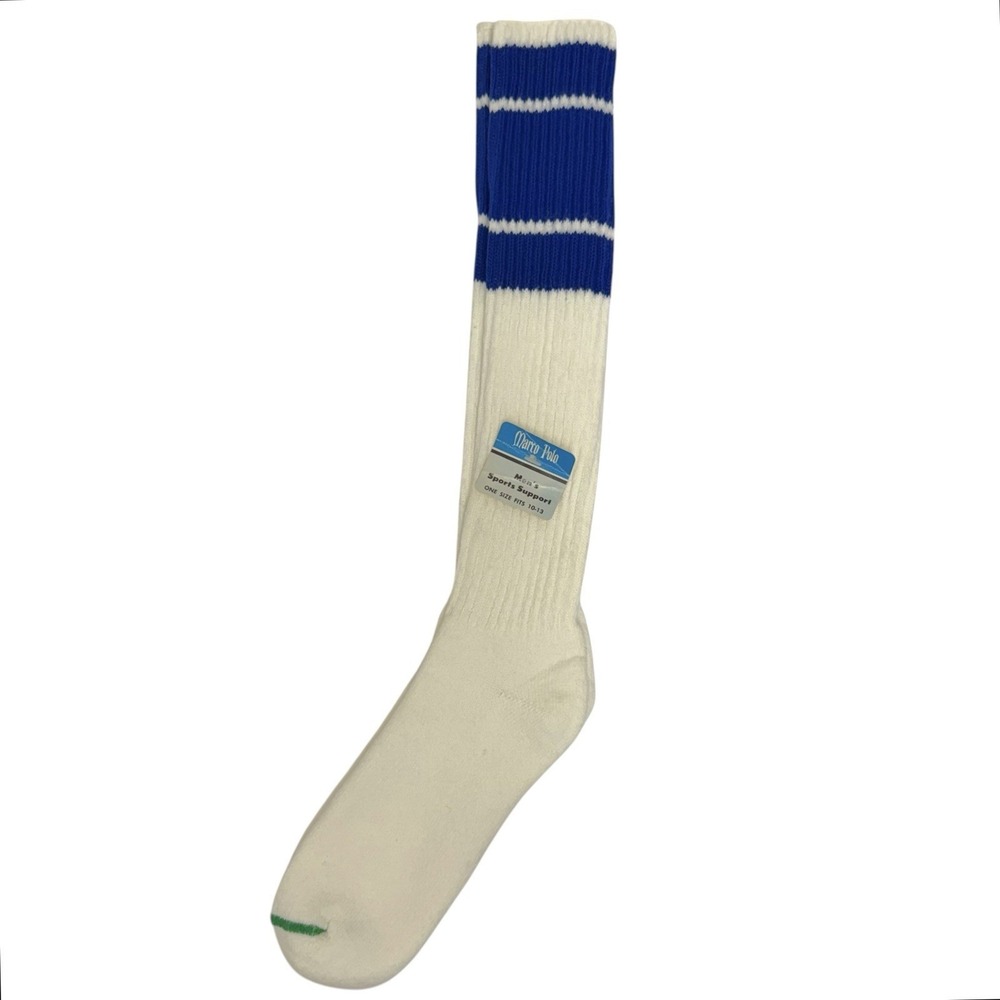 Vintage 1980s Marco Polo Size 10-13 Athletic Tube Socks White w/Blue Stripes NOS